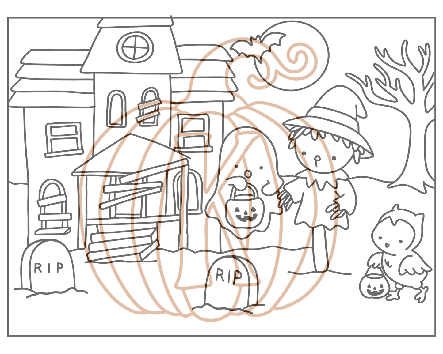 haunted night - digital coloring page